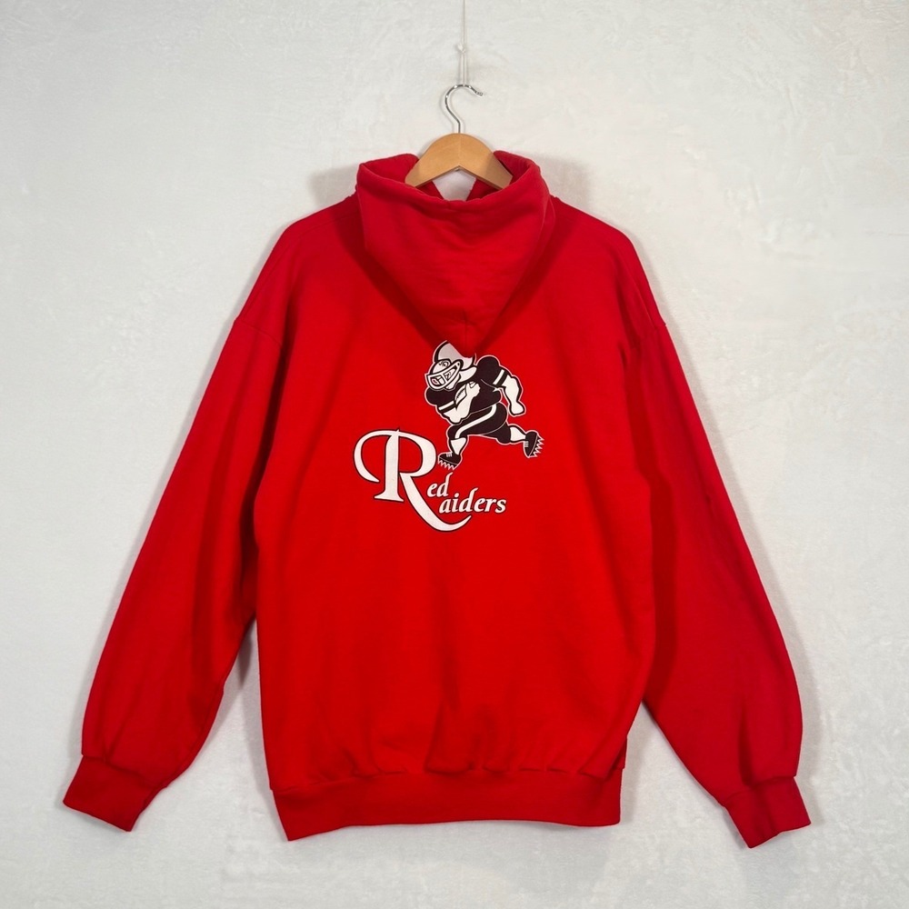 Vintage 90s Cotton and Company Red Red Raiders Football Hoodie Large